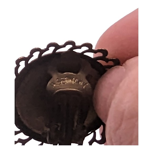 VTG Deep Blue Swirl Glass Brass Tone Round Clip-on Earrings Button West Germany - Picture 7 of 8